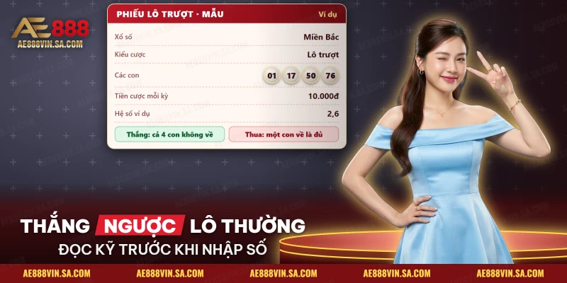 Phiếu lô trượt mẫu ghi các con đã chọn, tiền cược và hệ số ví dụ