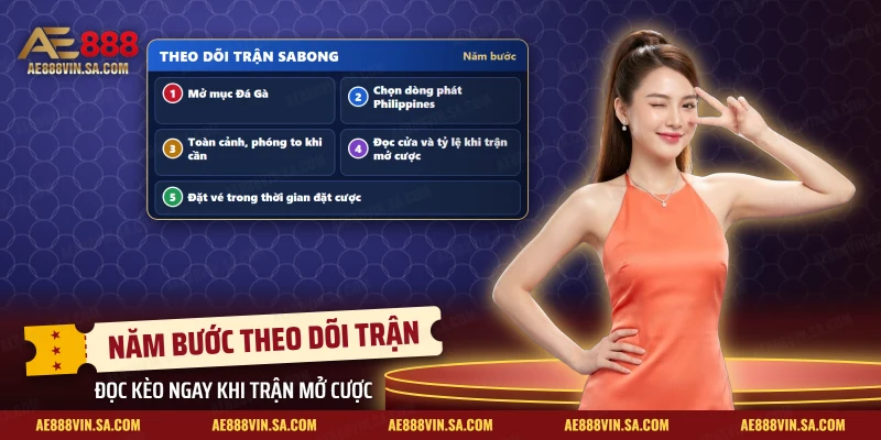 Các bước theo dõi trận sabong từ mục Đá Gà, chọn dòng phát đến thời gian đặt cược